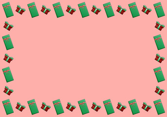 Rectangle frame with green and red gift boxes