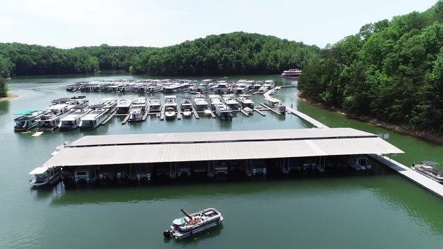 Docks in Laurel River Lake, aerial