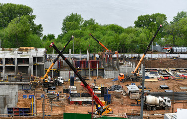 construction site. the construction of houses made of reinforced concrete, construction site.