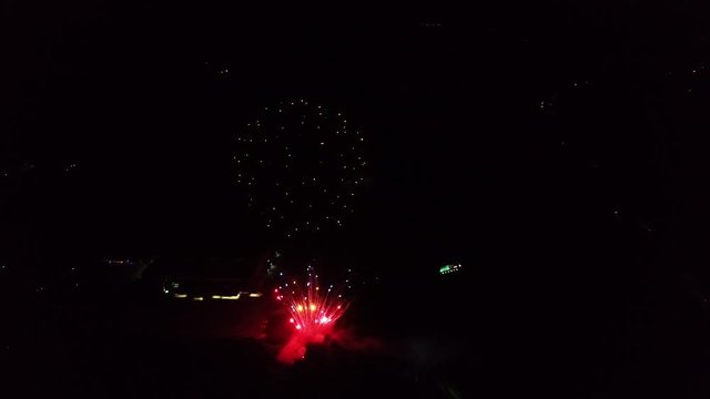 Colorful fireworks at night in Kentucky, aerial