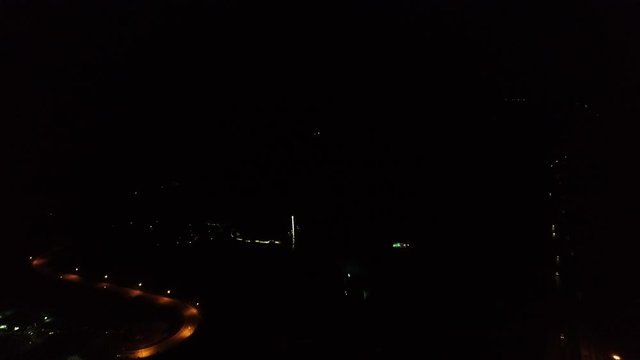 Wide aerial, fireworks at night in Kentucky