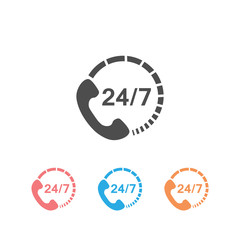 24 7 call center support vector icon set isolated