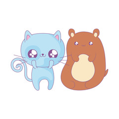 cute cat with bear baby animals kawaii style
