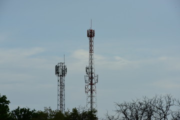 Microwave system.Wireless Communication Antenna With bright sky.Telecommunication tower with...