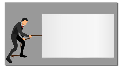 illustration of an entrepreneur pulling a string on a blank template screen.
