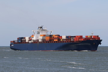 blue container ship