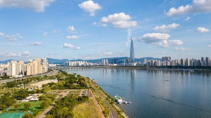 Obraz premium Aerial view of Seoul City Skyline,South Korea