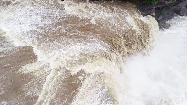 Panning aerial, Cumberland Falls cascades in Kentucky