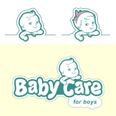 Diaper logo template. Baby in diaper emblem.