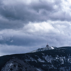 Lysa hora peak in winter covered with snow, Czech Republic