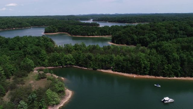 Wide aerial, rural lake in Kentucky