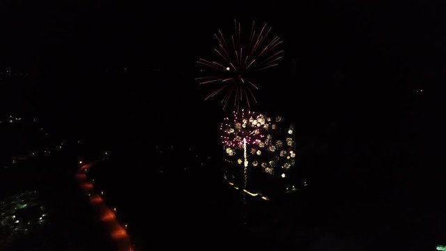 Aerial, colorful fireworks in Corbin
