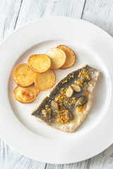 Baked sea bass with capers