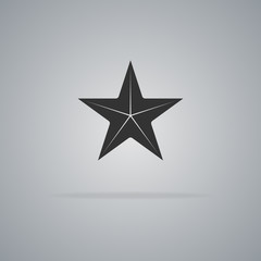 Obraz premium Black star icon with lens flare isolated on gray background. Vector illustration.