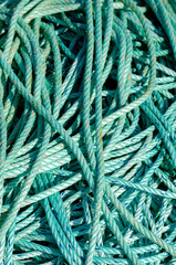 Cuerda para redes y boyas de pesca en el puerto de O Barqueiro. Galicia, Espa&ntilde;a.