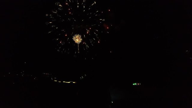 Firework show over Kentucky city, wide aerial