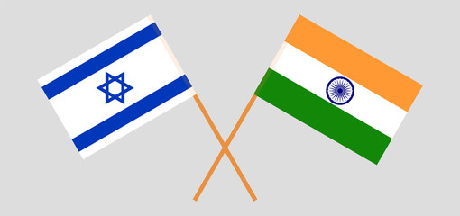 Israel and India. Crossed Israeli and Indian flags