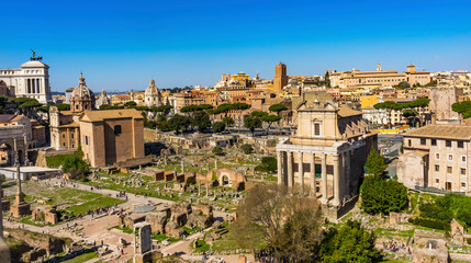 Fototapeta na wymiar Ancient Forum Vesta Temple Regia Curia Rome Italy