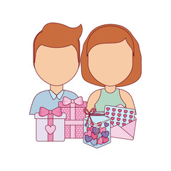 young couple lovely with gift boxes