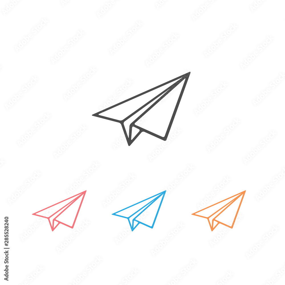 Poster paper plane line icon set. vector. isolated