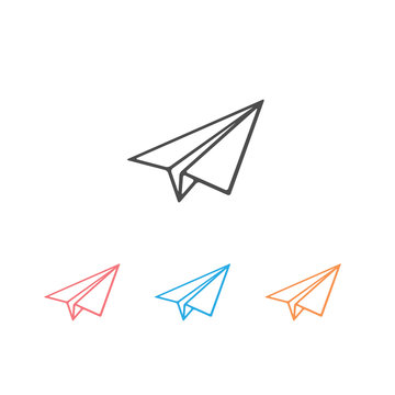 Paper plane line icon set. Vector. Isolated