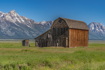 Fototapeta na wymiar Barn and outhouse on Mormon Row