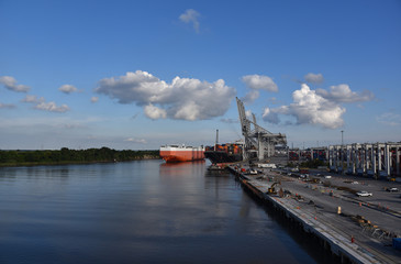 Fototapeta na wymiar Car carrier ship arriving to the port of Savannah. 