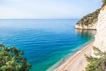 Beautiful beach in the reserve Gargano above view
