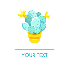 Vector greeting card with colored cactus isolated on white background