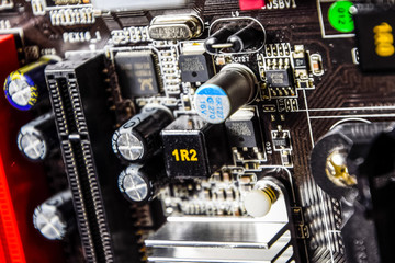 Electronic board with electrical components. Electronics of computer equipment