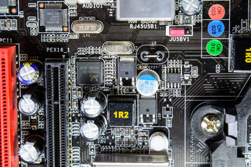 Fototapeta premium Electronic board with electrical components. Electronics of computer equipment