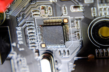 Fototapeta premium Electronic board with electrical components. Electronics of computer equipment