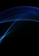 Abstract black background with blue dynamic lines and curves