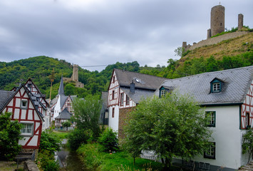Fototapeta na wymiar Picturesque village of Monreal with Lowenburg castle in the background, Eifel region, Germany