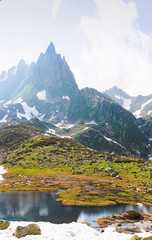 Beautiful lake is located on top of the mountain
