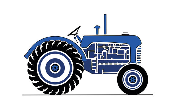 Illustration of vintage blue tractor