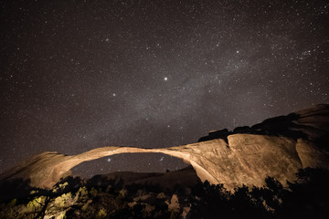 USA, Utah, Grand County, Arches National Park, Devils Garden. Landscape Arch (306' span, 77'...