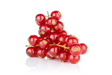 Lot of whole fresh red currant cluster isolated on white background