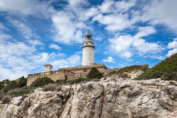 Fototapeta na wymiar Lighthouse at Cape Formentor in the Coast of North Mallorca, Spain