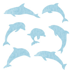 Set of textured dolphins, vector