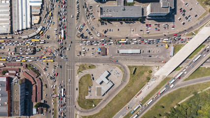 aerial view of the traffic jam in the city