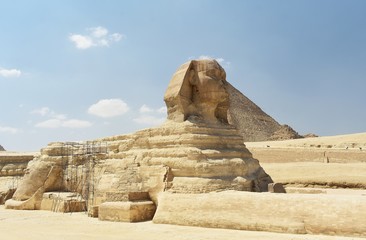 The Great Sphinx of Giza,  is a mythical creature with the head of a human and the body of a lion. Cairo, Egypt.
