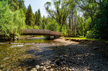 Foot bridge crossing Catherine Creek in eastern Oregon