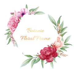 Botanic floral frame with geometric frame transparent background. Editable vector for cards composition elements