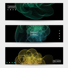 Modern web banner template with fluid blended curves and bright dots