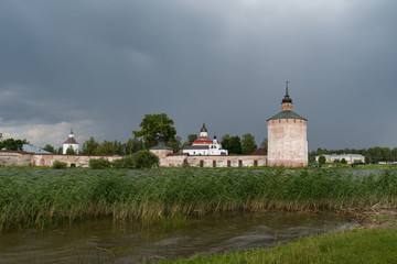 View from lake to Kirillo-Belozersky monastery. Monastery of the Russian Orthodox Church, located within the city of Kirillov, Vologda region.