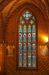 Fototapeta premium Stained glass window in Roman Catholic Matthias Church. Budapest, Hungary