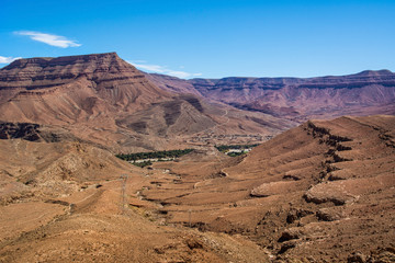 Panoramic view to Atlas mountains with valley in the background, Morocco, North Africa