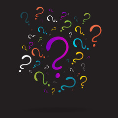 Question signs colorful vector illustration, problem and priority challenge concept. Flat design  background for web and print.  Ask for help, asking questions, FAQ sign. Question mark stamp.