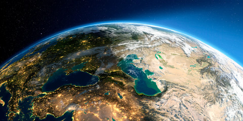 Detailed Earth. Europe. Caucasus and the Caspian Sea